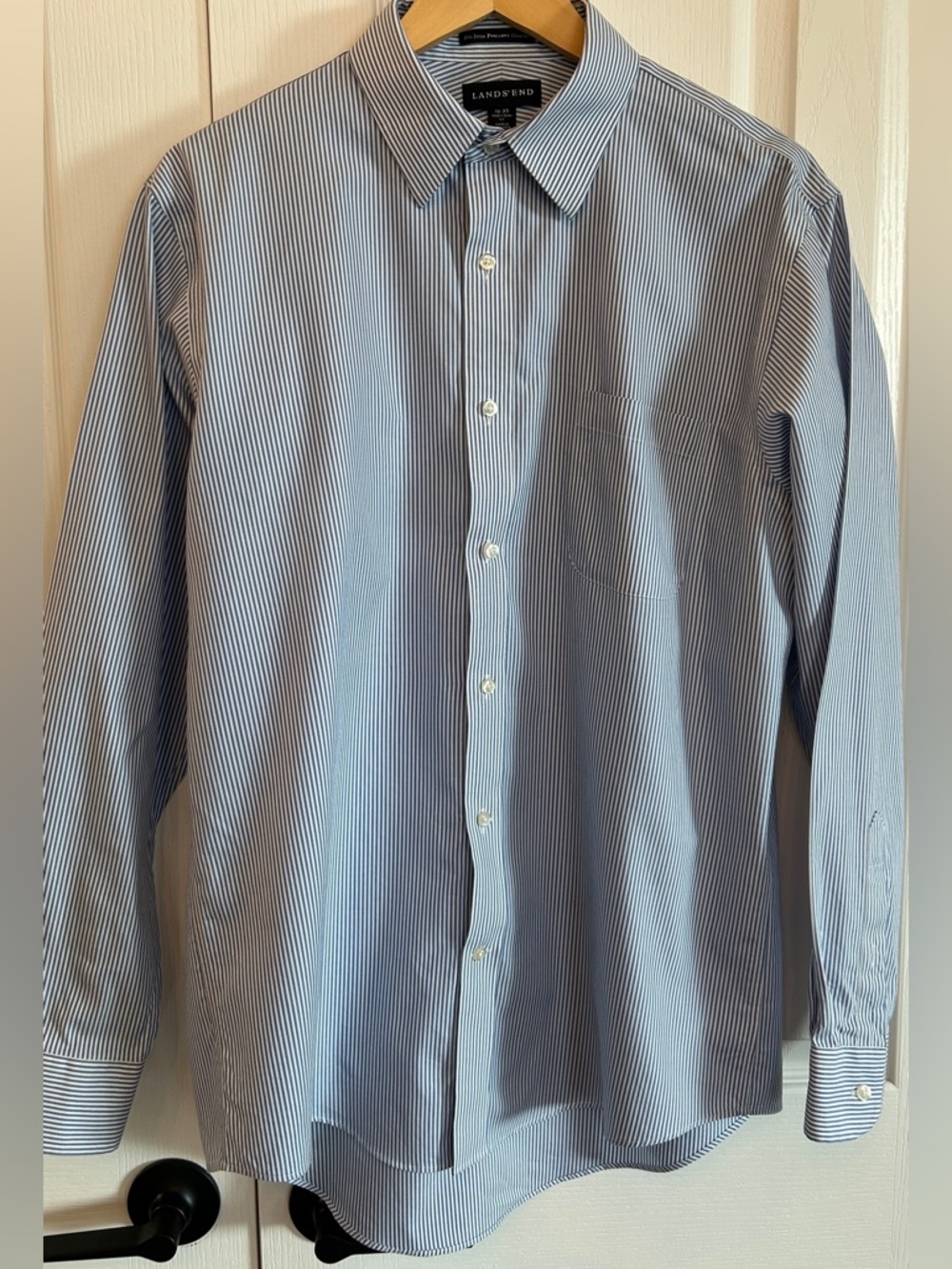 Lands End Supima Cotton No Iron Oxford Shirt Blue Stripe 16-35